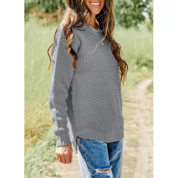 imageZESICAnbspWomens 2024nbspFall Long Sleeve Crew Neck Waffle Knit Casual Loose Oversized Pullover Sweater Jumper TopsGrey