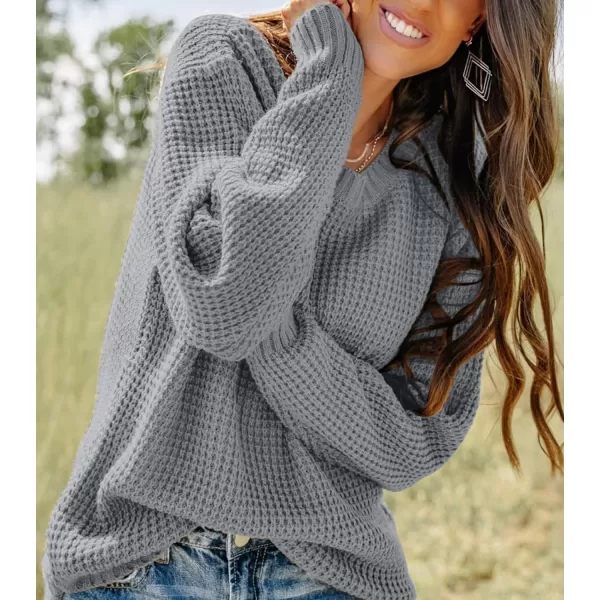 imageZESICAnbspWomens 2024nbspFall Long Sleeve Crew Neck Waffle Knit Casual Loose Oversized Pullover Sweater Jumper TopsGrey