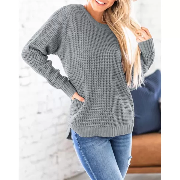 imageZESICAnbspWomens 2024nbspFall Long Sleeve Crew Neck Waffle Knit Casual Loose Oversized Pullover Sweater Jumper TopsGrey