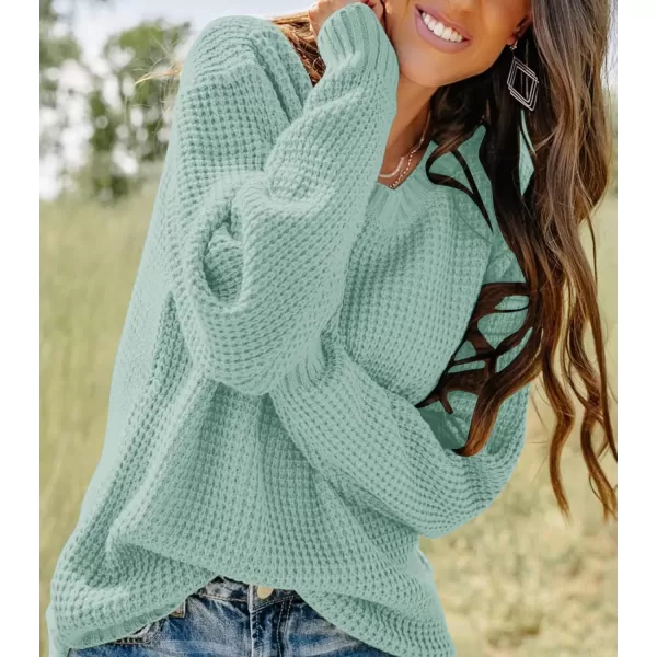 imageZESICAnbspWomens 2024nbspFall Long Sleeve Crew Neck Waffle Knit Casual Loose Oversized Pullover Sweater Jumper TopsGreygreen