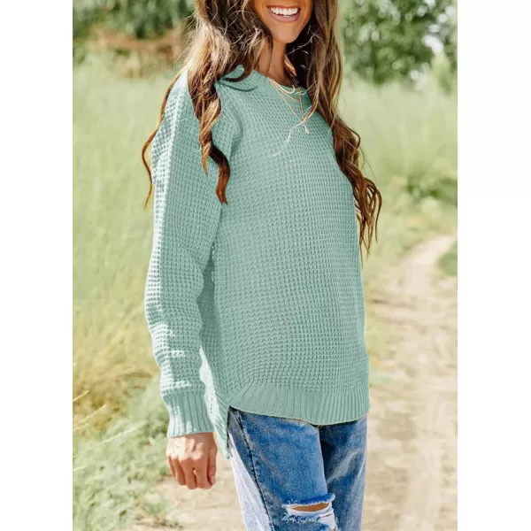 imageZESICAnbspWomens 2024nbspFall Long Sleeve Crew Neck Waffle Knit Casual Loose Oversized Pullover Sweater Jumper TopsGreygreen