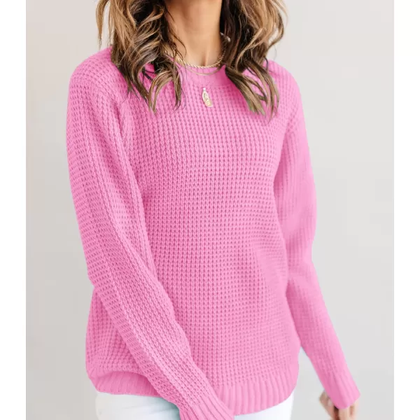 imageZESICAnbspWomens 2024nbspFall Long Sleeve Crew Neck Waffle Knit Casual Loose Oversized Pullover Sweater Jumper TopsHotpink