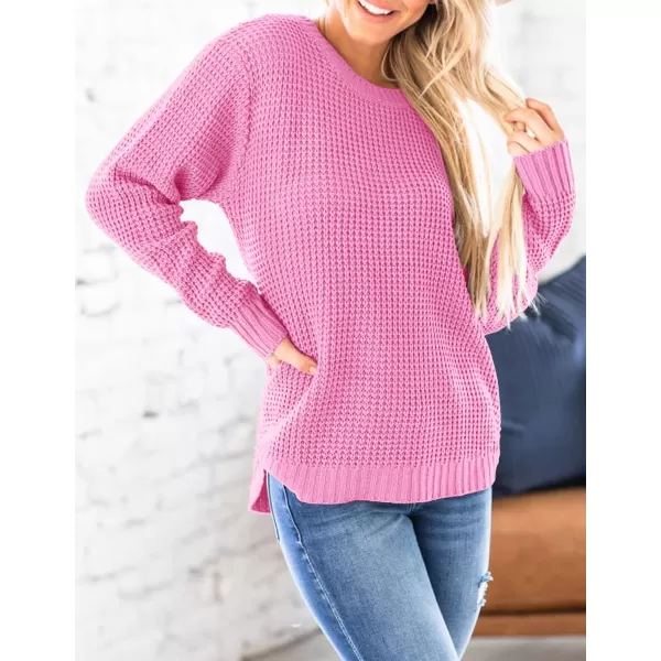 imageZESICAnbspWomens 2024nbspFall Long Sleeve Crew Neck Waffle Knit Casual Loose Oversized Pullover Sweater Jumper TopsHotpink