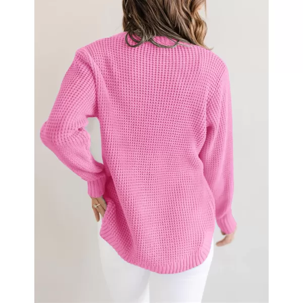 imageZESICAnbspWomens 2024nbspFall Long Sleeve Crew Neck Waffle Knit Casual Loose Oversized Pullover Sweater Jumper TopsHotpink