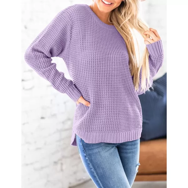 imageZESICAnbspWomens 2024nbspFall Long Sleeve Crew Neck Waffle Knit Casual Loose Oversized Pullover Sweater Jumper TopsLavender