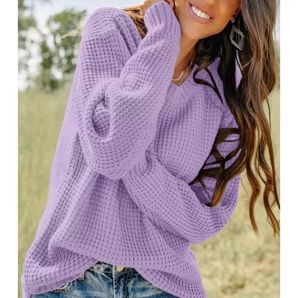 imageZESICAnbspWomens 2024nbspFall Long Sleeve Crew Neck Waffle Knit Casual Loose Oversized Pullover Sweater Jumper TopsLavender