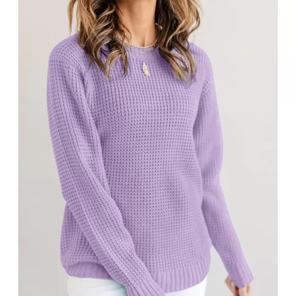 imageZESICAnbspWomens 2024nbspFall Long Sleeve Crew Neck Waffle Knit Casual Loose Oversized Pullover Sweater Jumper TopsLavender