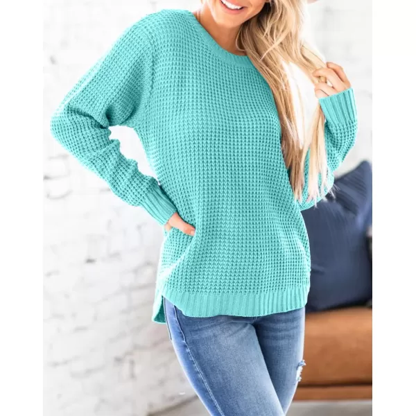 imageZESICAnbspWomens 2024nbspFall Long Sleeve Crew Neck Waffle Knit Casual Loose Oversized Pullover Sweater Jumper TopsMint