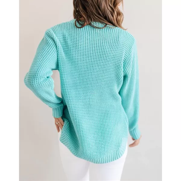 imageZESICAnbspWomens 2024nbspFall Long Sleeve Crew Neck Waffle Knit Casual Loose Oversized Pullover Sweater Jumper TopsMint