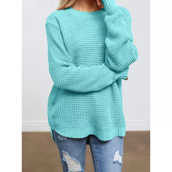 imageZESICAnbspWomens 2024nbspFall Long Sleeve Crew Neck Waffle Knit Casual Loose Oversized Pullover Sweater Jumper TopsMint