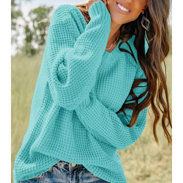 imageZESICAnbspWomens 2024nbspFall Long Sleeve Crew Neck Waffle Knit Casual Loose Oversized Pullover Sweater Jumper TopsMint