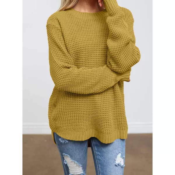 imageZESICAnbspWomens 2024nbspFall Long Sleeve Crew Neck Waffle Knit Casual Loose Oversized Pullover Sweater Jumper TopsMustard