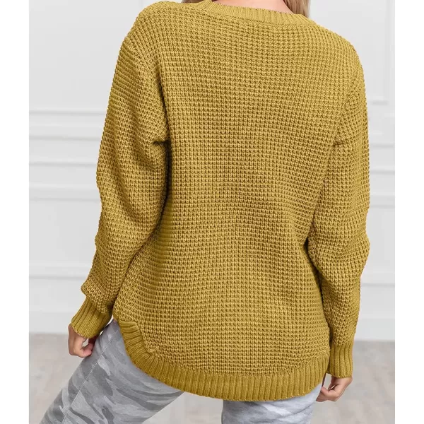 imageZESICAnbspWomens 2024nbspFall Long Sleeve Crew Neck Waffle Knit Casual Loose Oversized Pullover Sweater Jumper TopsMustard