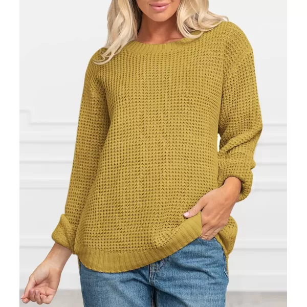 imageZESICAnbspWomens 2024nbspFall Long Sleeve Crew Neck Waffle Knit Casual Loose Oversized Pullover Sweater Jumper TopsMustard