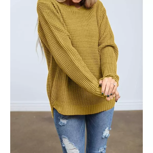 imageZESICAnbspWomens 2024nbspFall Long Sleeve Crew Neck Waffle Knit Casual Loose Oversized Pullover Sweater Jumper TopsMustard