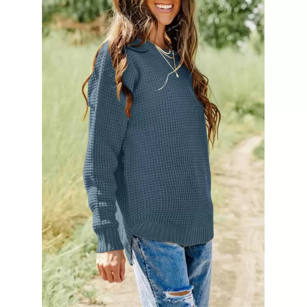 imageZESICAnbspWomens 2024nbspFall Long Sleeve Crew Neck Waffle Knit Casual Loose Oversized Pullover Sweater Jumper TopsNavy