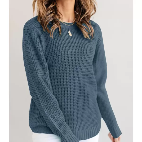 imageZESICAnbspWomens 2024nbspFall Long Sleeve Crew Neck Waffle Knit Casual Loose Oversized Pullover Sweater Jumper TopsNavy