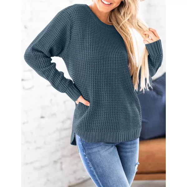 imageZESICAnbspWomens 2024nbspFall Long Sleeve Crew Neck Waffle Knit Casual Loose Oversized Pullover Sweater Jumper TopsNavy