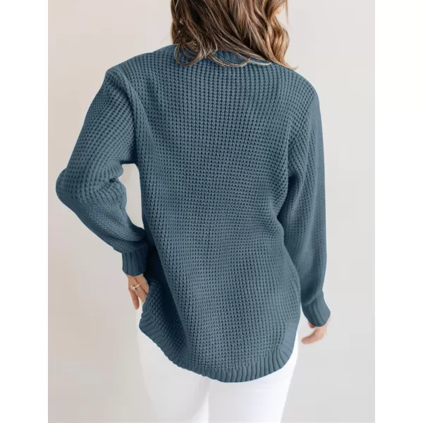imageZESICAnbspWomens 2024nbspFall Long Sleeve Crew Neck Waffle Knit Casual Loose Oversized Pullover Sweater Jumper TopsNavy