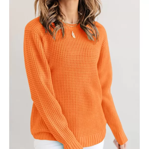 imageZESICAnbspWomens 2024nbspFall Long Sleeve Crew Neck Waffle Knit Casual Loose Oversized Pullover Sweater Jumper TopsOrange