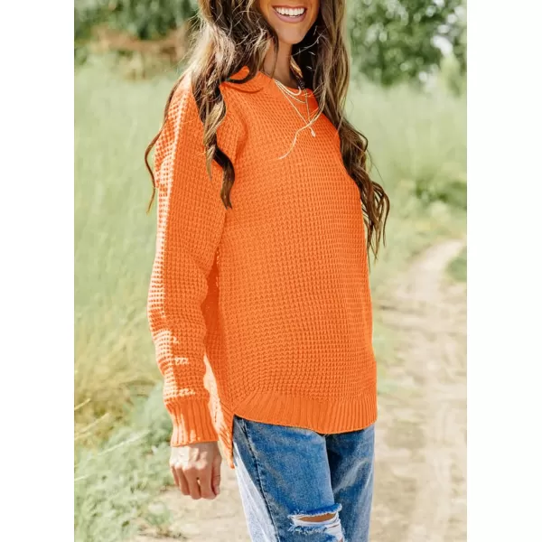 imageZESICAnbspWomens 2024nbspFall Long Sleeve Crew Neck Waffle Knit Casual Loose Oversized Pullover Sweater Jumper TopsOrange