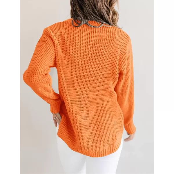 imageZESICAnbspWomens 2024nbspFall Long Sleeve Crew Neck Waffle Knit Casual Loose Oversized Pullover Sweater Jumper TopsOrange