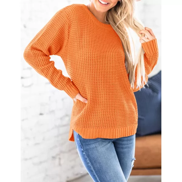imageZESICAnbspWomens 2024nbspFall Long Sleeve Crew Neck Waffle Knit Casual Loose Oversized Pullover Sweater Jumper TopsOrange
