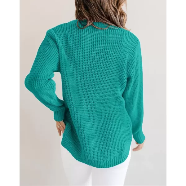 imageZESICAnbspWomens 2024nbspFall Long Sleeve Crew Neck Waffle Knit Casual Loose Oversized Pullover Sweater Jumper TopsPeacock