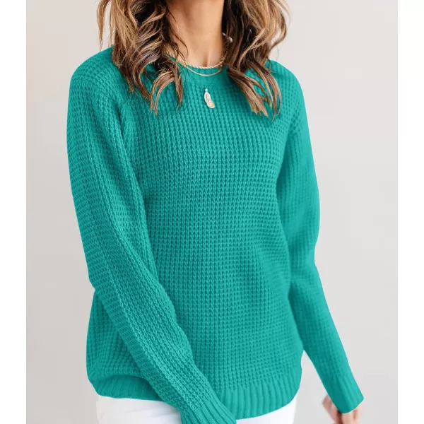 imageZESICAnbspWomens 2024nbspFall Long Sleeve Crew Neck Waffle Knit Casual Loose Oversized Pullover Sweater Jumper TopsPeacock