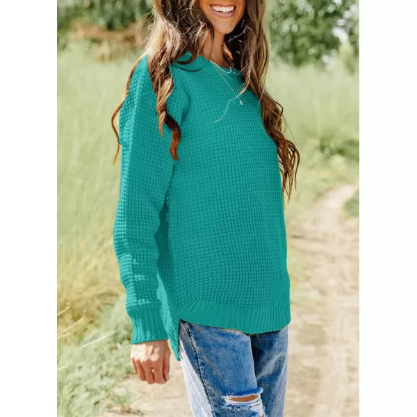 imageZESICAnbspWomens 2024nbspFall Long Sleeve Crew Neck Waffle Knit Casual Loose Oversized Pullover Sweater Jumper TopsPeacock