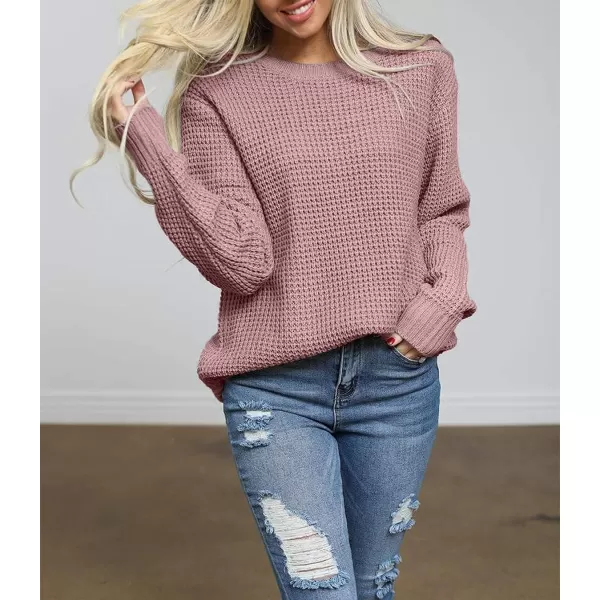 imageZESICAnbspWomens 2024nbspFall Long Sleeve Crew Neck Waffle Knit Casual Loose Oversized Pullover Sweater Jumper TopsPink