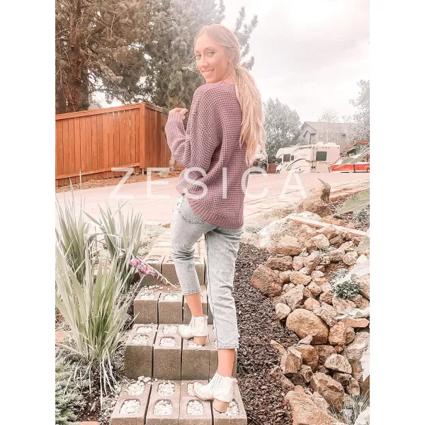 imageZESICAnbspWomens 2024nbspFall Long Sleeve Crew Neck Waffle Knit Casual Loose Oversized Pullover Sweater Jumper TopsPink