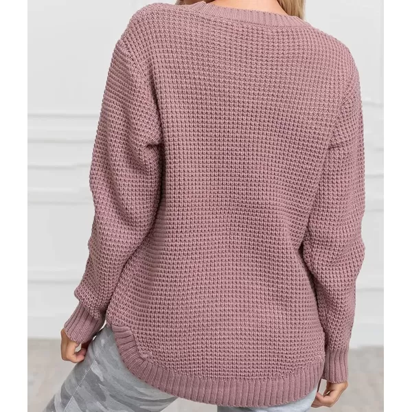 imageZESICAnbspWomens 2024nbspFall Long Sleeve Crew Neck Waffle Knit Casual Loose Oversized Pullover Sweater Jumper TopsPink