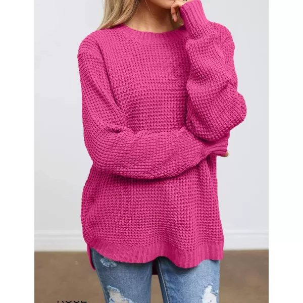imageZESICAnbspWomens 2024nbspFall Long Sleeve Crew Neck Waffle Knit Casual Loose Oversized Pullover Sweater Jumper TopsRose