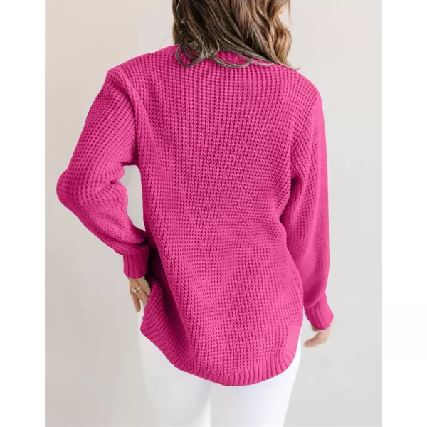 imageZESICAnbspWomens 2024nbspFall Long Sleeve Crew Neck Waffle Knit Casual Loose Oversized Pullover Sweater Jumper TopsRose