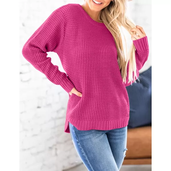 imageZESICAnbspWomens 2024nbspFall Long Sleeve Crew Neck Waffle Knit Casual Loose Oversized Pullover Sweater Jumper TopsRose