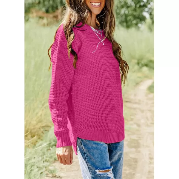 imageZESICAnbspWomens 2024nbspFall Long Sleeve Crew Neck Waffle Knit Casual Loose Oversized Pullover Sweater Jumper TopsRose