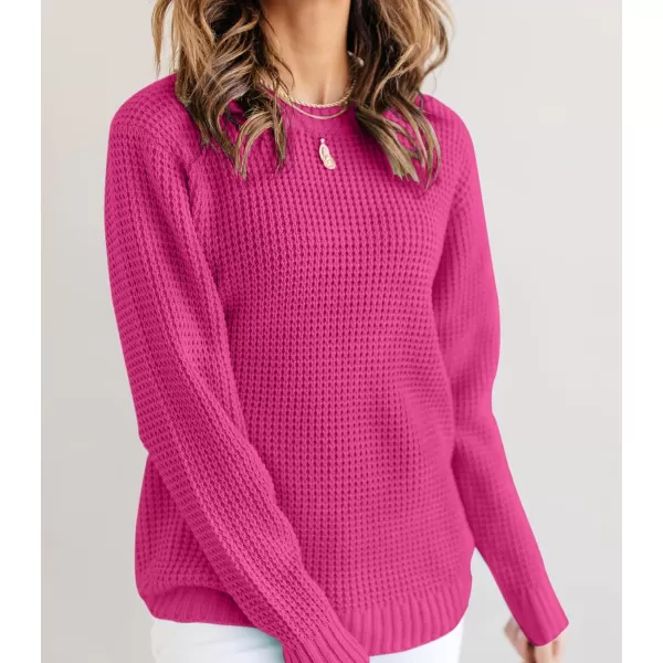 imageZESICAnbspWomens 2024nbspFall Long Sleeve Crew Neck Waffle Knit Casual Loose Oversized Pullover Sweater Jumper TopsRose