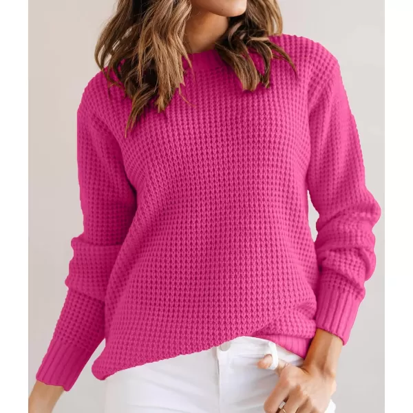 imageZESICAnbspWomens 2024nbspFall Long Sleeve Crew Neck Waffle Knit Casual Loose Oversized Pullover Sweater Jumper TopsRose