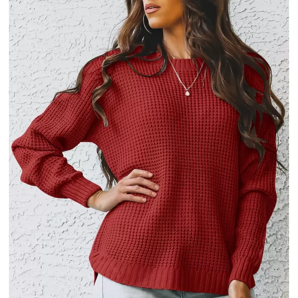 imageZESICAnbspWomens 2024nbspFall Long Sleeve Crew Neck Waffle Knit Casual Loose Oversized Pullover Sweater Jumper TopsRust