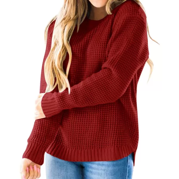 imageZESICAnbspWomens 2024nbspFall Long Sleeve Crew Neck Waffle Knit Casual Loose Oversized Pullover Sweater Jumper TopsRust