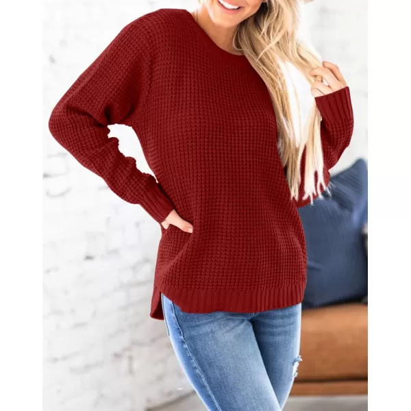 imageZESICAnbspWomens 2024nbspFall Long Sleeve Crew Neck Waffle Knit Casual Loose Oversized Pullover Sweater Jumper TopsRust
