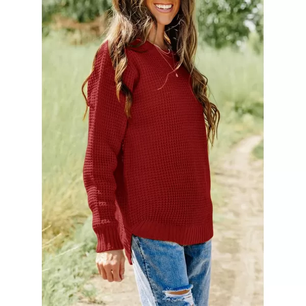 imageZESICAnbspWomens 2024nbspFall Long Sleeve Crew Neck Waffle Knit Casual Loose Oversized Pullover Sweater Jumper TopsRust