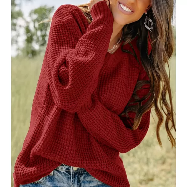 imageZESICAnbspWomens 2024nbspFall Long Sleeve Crew Neck Waffle Knit Casual Loose Oversized Pullover Sweater Jumper TopsRust
