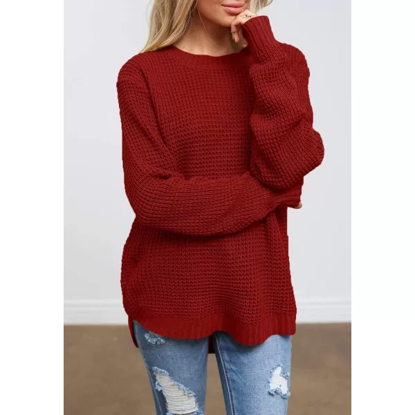 imageZESICAnbspWomens 2024nbspFall Long Sleeve Crew Neck Waffle Knit Casual Loose Oversized Pullover Sweater Jumper TopsRust