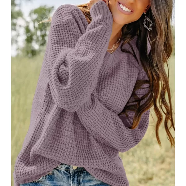 imageZESICAnbspWomens 2024nbspFall Long Sleeve Crew Neck Waffle Knit Casual Loose Oversized Pullover Sweater Jumper TopsTaro