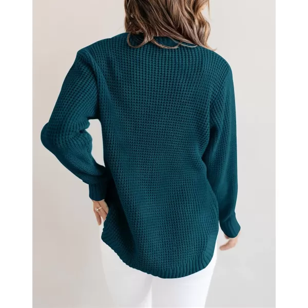 imageZESICAnbspWomens 2024nbspFall Long Sleeve Crew Neck Waffle Knit Casual Loose Oversized Pullover Sweater Jumper TopsTeal