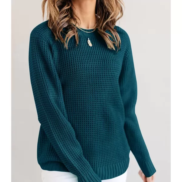 imageZESICAnbspWomens 2024nbspFall Long Sleeve Crew Neck Waffle Knit Casual Loose Oversized Pullover Sweater Jumper TopsTeal