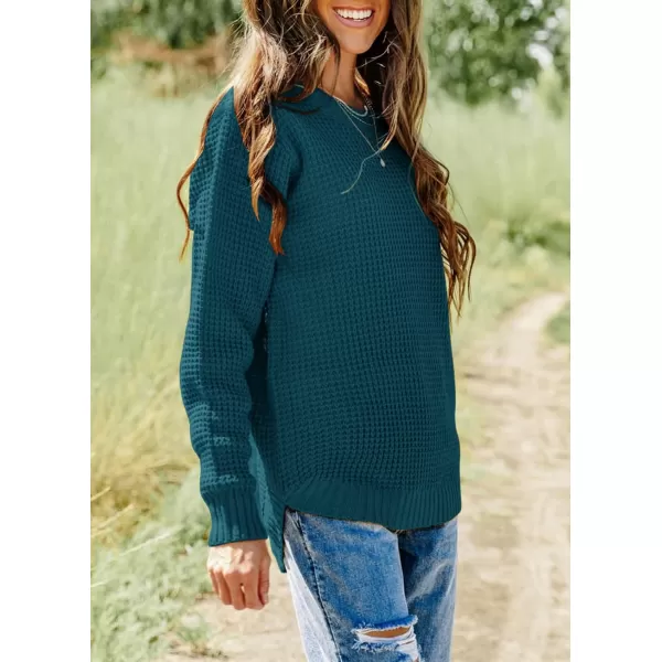 imageZESICAnbspWomens 2024nbspFall Long Sleeve Crew Neck Waffle Knit Casual Loose Oversized Pullover Sweater Jumper TopsTeal