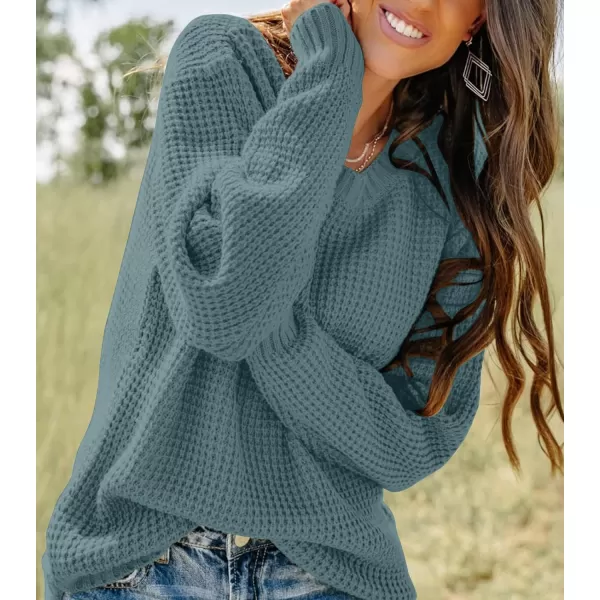 imageZESICAnbspWomens 2024nbspFall Long Sleeve Crew Neck Waffle Knit Casual Loose Oversized Pullover Sweater Jumper TopsTurquoise